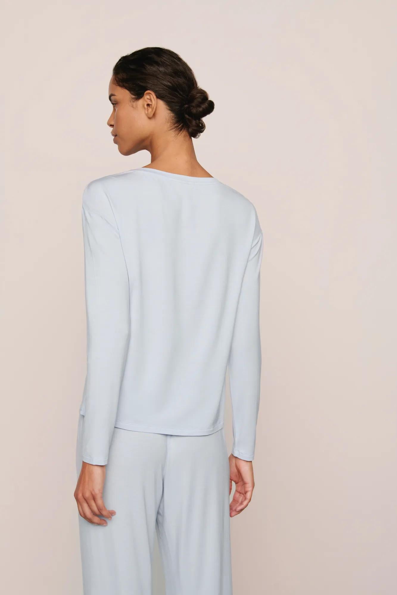 Model is wearing Gisele TENCEL™ Modal Everyday Long Sleeve  in Ice Blue