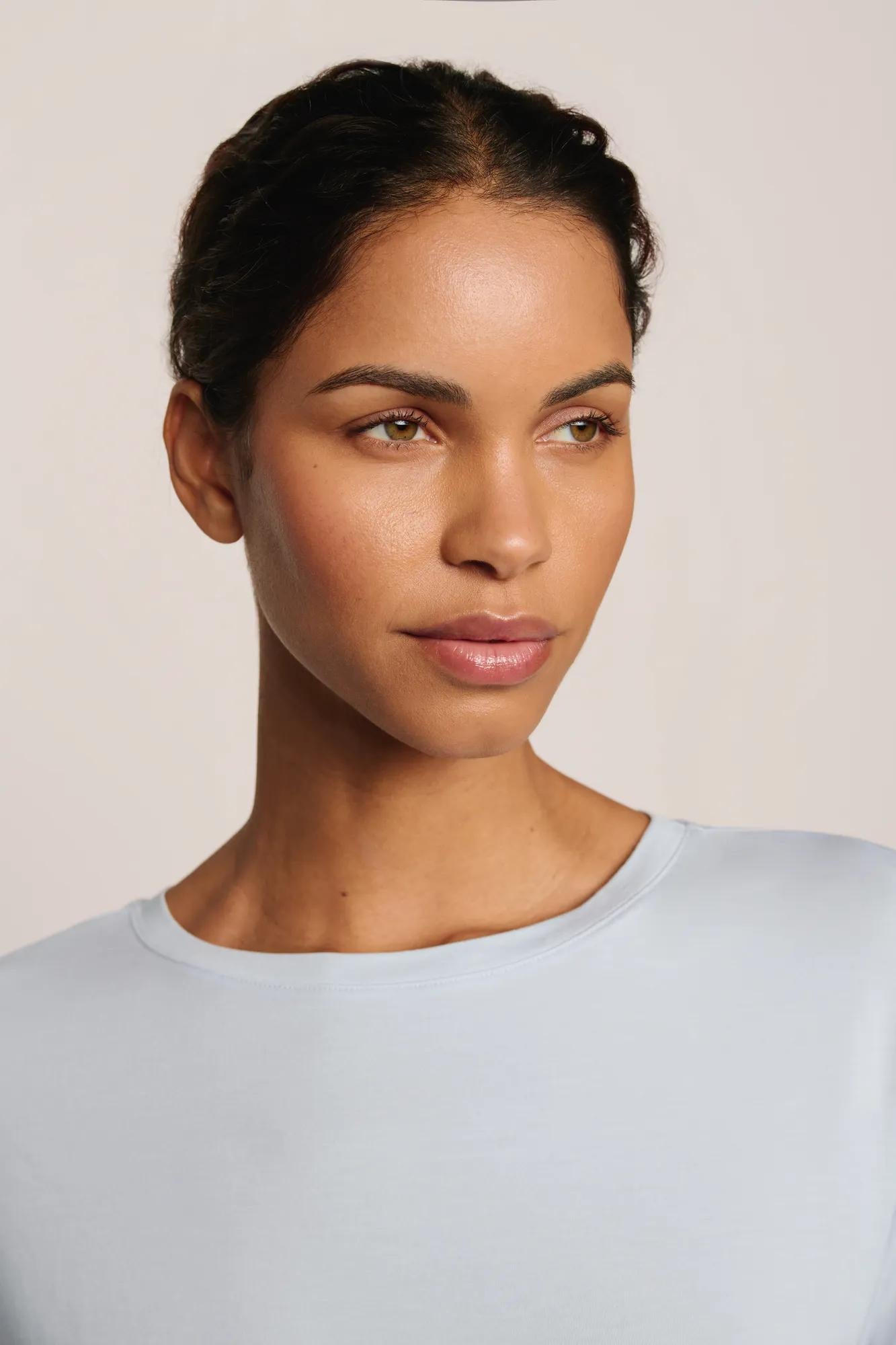 Model is wearing Gisele TENCEL™ Modal Everyday Long Sleeve  in Ice Blue
