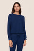Model is wearing Cozy Time Crew Neck Pullover  in Navy