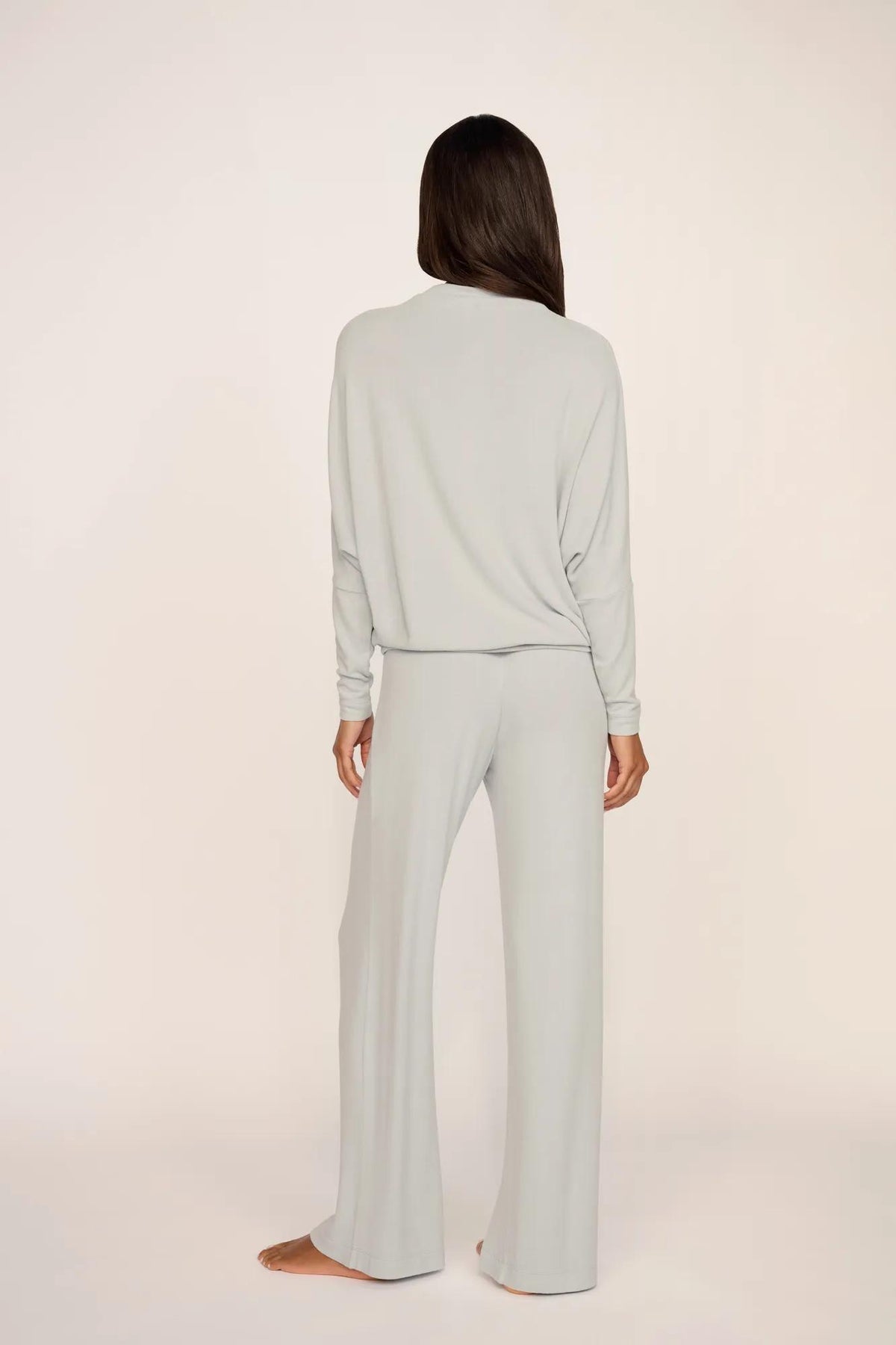 Model is wearing Cozy Time Pant in Blue Mist