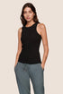 Model is wearing Essential Rib Tank  in Black