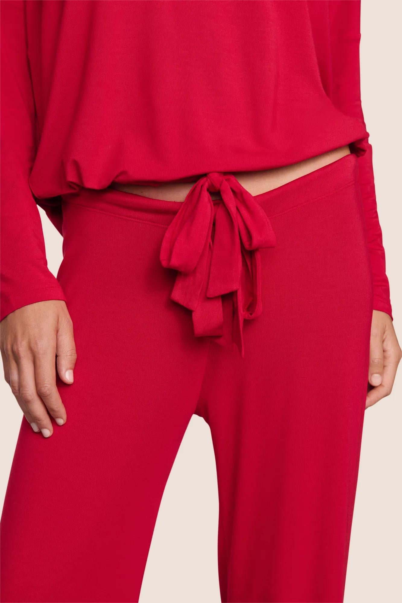 Model is wearing Gisele TENCEL™ Modal Slouchy PJ Set  in Holly Red/Holly Red