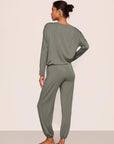 Model is wearing Gisele TENCEL™ Modal Slouchy PJ Set  in Smokey Olive/Ivory