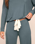 Model is wearing Gisele TENCEL™ Modal Slouchy PJ Set  in  Stone Blue/Ivory