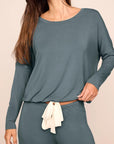 Model is wearing Gisele TENCEL™ Modal Slouchy PJ Set  in  Stone Blue/Ivory
