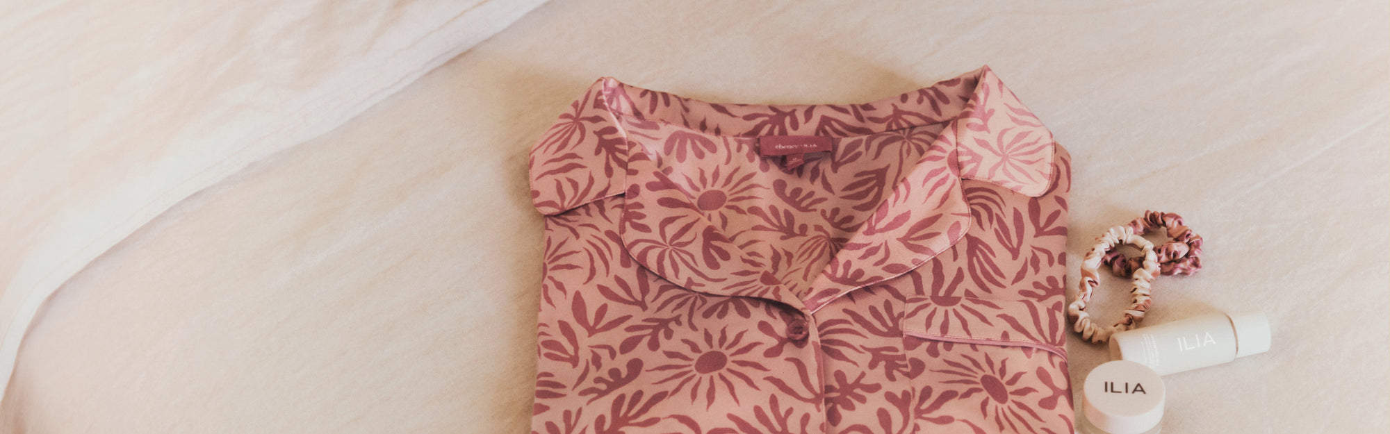 image of Eberjey x Ilia Washable Silk PJ and scrunchie