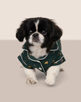 Model is wearing Gisele Printed TENCEL™ Modal Pet PJ  in Holiday Dogs Pine/Ivory