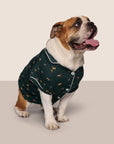 Model is wearing Gisele Printed TENCEL™ Modal Pet PJ  in Holiday Dogs Pine/Ivory