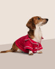 Model is wearing Gisele Printed TENCEL™ Modal Pet PJ  in Nutcracker Holly Red/Ivory