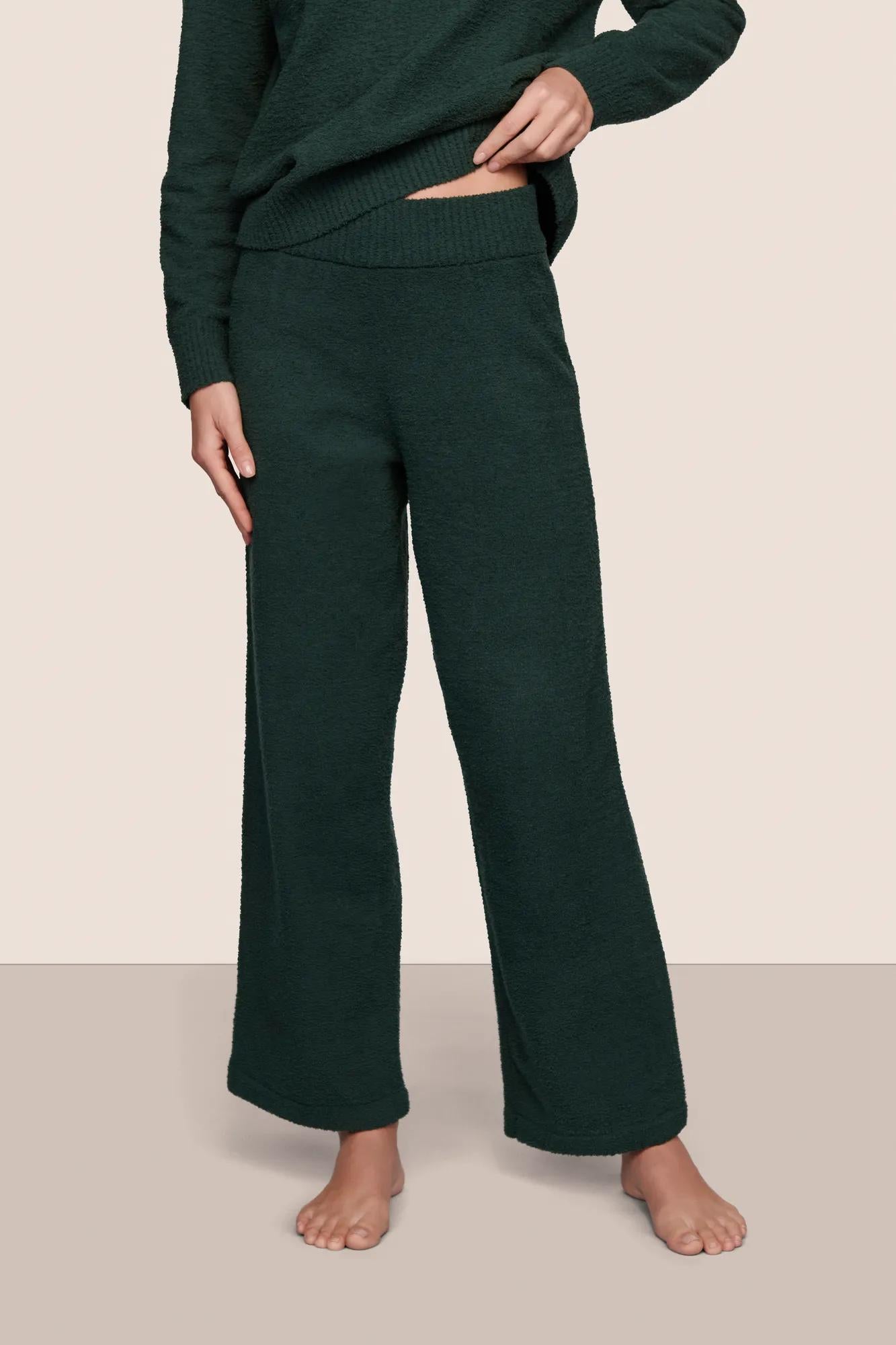 Model is wearing Recycled Boucle Pant  in Pine