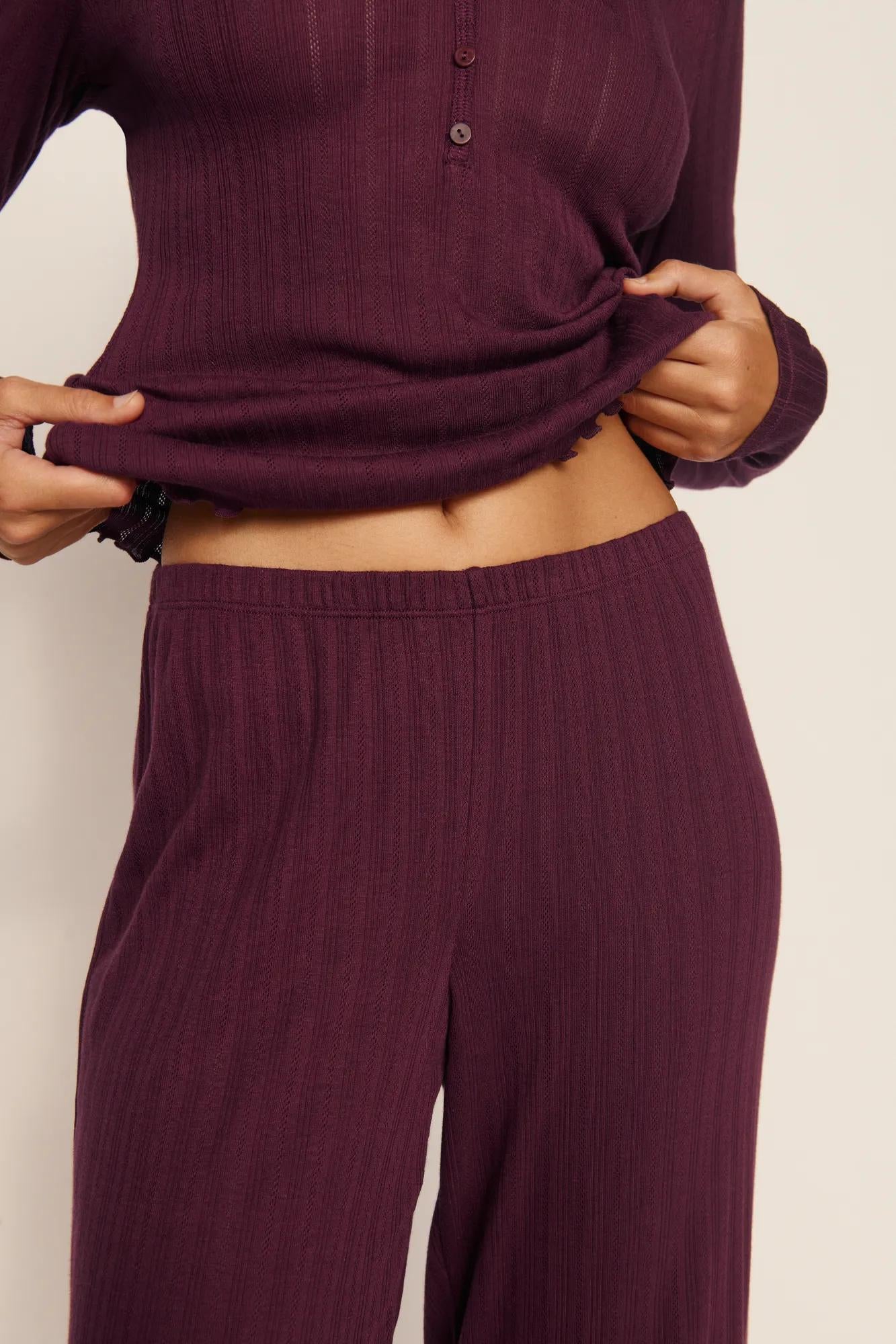 Model is wearing Pointelle Pant in Wildberry