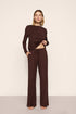 Model is wearing Gisele TENCEL™ Modal Everyday Straight Leg Pant in Chocolate