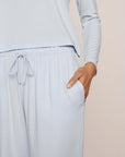 Model is wearing Gisele TENCEL™ Modal Everyday Straight Leg Pant  in Ice Blue