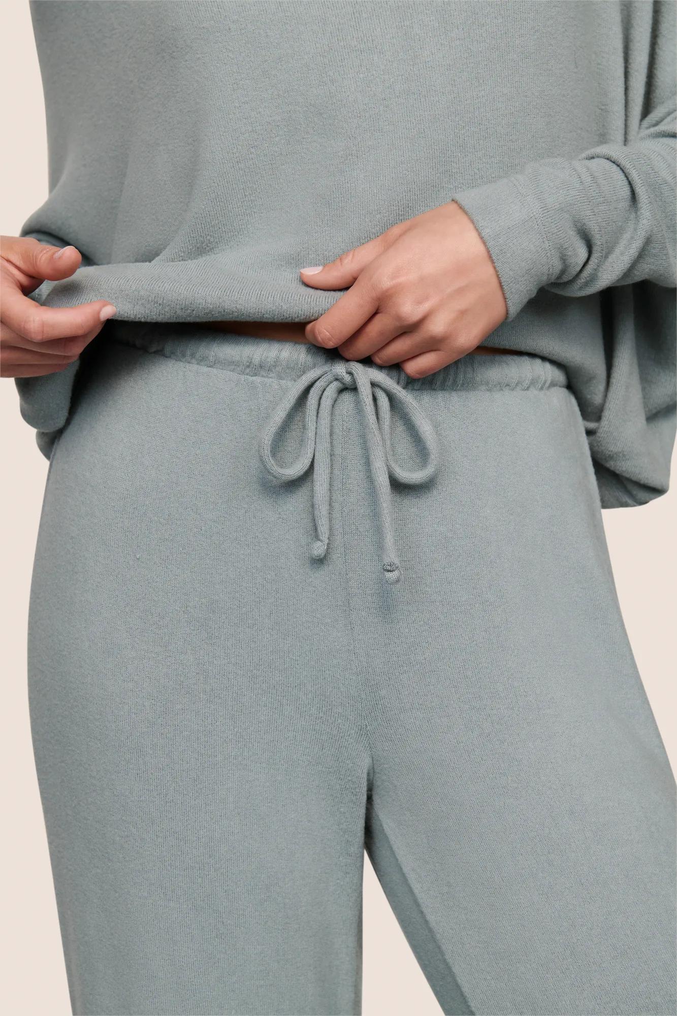 Model is wearing Cozy Time Pant  in Lead