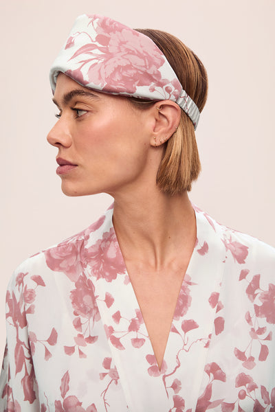 Model is wearing Inez Washable Silk Printed Eye Mask in Ikebana Pearl
