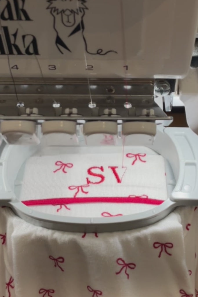 Monogramming on Gisele PJ in Mini Bow