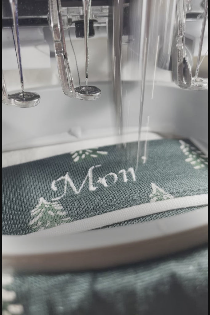 Monogramming on Gisele PJ in Winter Pine