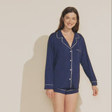 Eberjey Gisele TENCEL™ Modal Long Sleeve & Shortie Short PJ Set - Water Blue/White