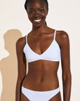 Model wears Pima Stretch Cotton Bralette in White.