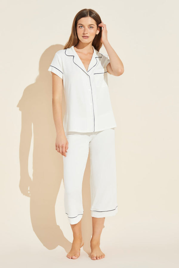 Gisele TENCEL™ Modal Short Sleeve Cropped PJ Set - Ivory/Navy