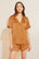 Model wears Inez Washable Silk Short PJ Set in Caramel/Bright Orange.