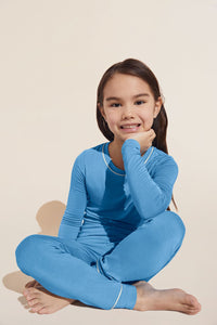 Kids TENCEL™ Modal Gender Neutral Long PJ Set - Azure/Ivory
