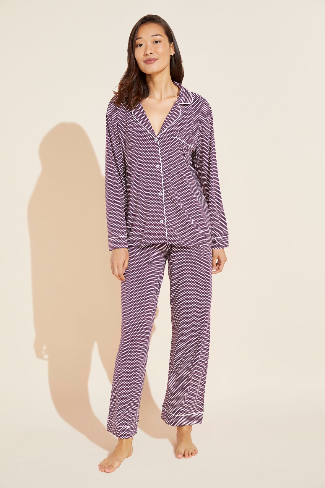 Gisele Printed TENCEL™ Modal Long PJ Set - Diamante Plum/Ivory