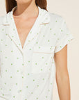 Model wears Gisele Printed TENCEL™ Modal Short Sleeve Cropped PJ Set in Palm/Bellini. 