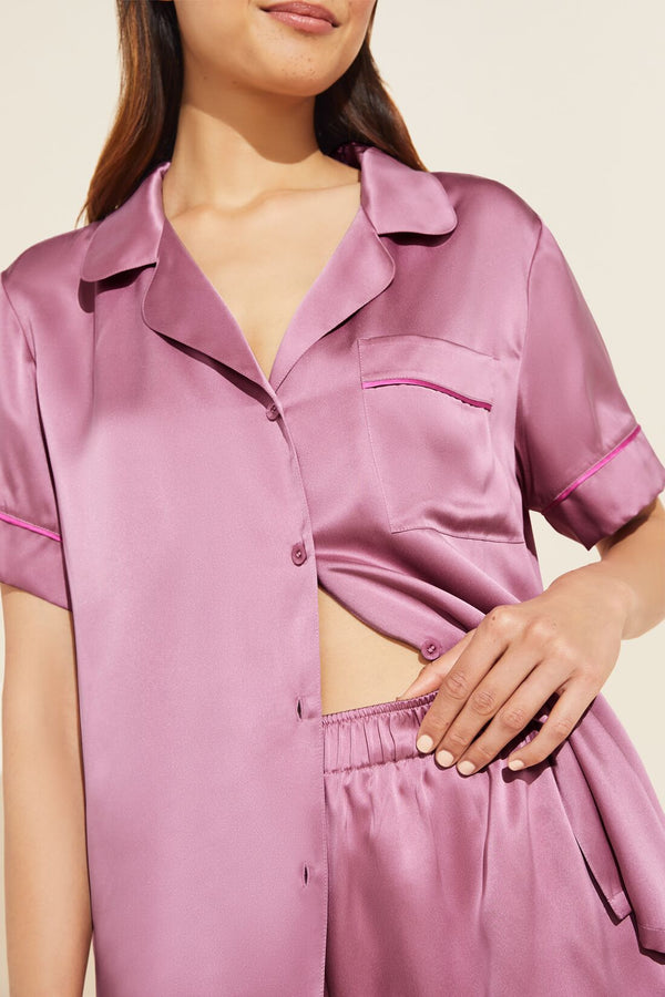 Inez Washable Silk Long PJ Set - Foxglove/Italian Rose