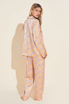 Inez Washable Silk Printed Long PJ Set - Blossom Bright Orange/Bright Orange