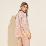 Eberjey Inez Washable Silk Printed Long PJ Set - Blossom Bright Orange/Bright Orange