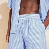 Eberjey Men's Organic Sandwashed Cotton Short PJ Set - Nautico Stripe Azure