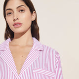 Eberjey Organic Sandwashed Cotton Woven Long PJ Set - Nautico Stripe Italian Rose