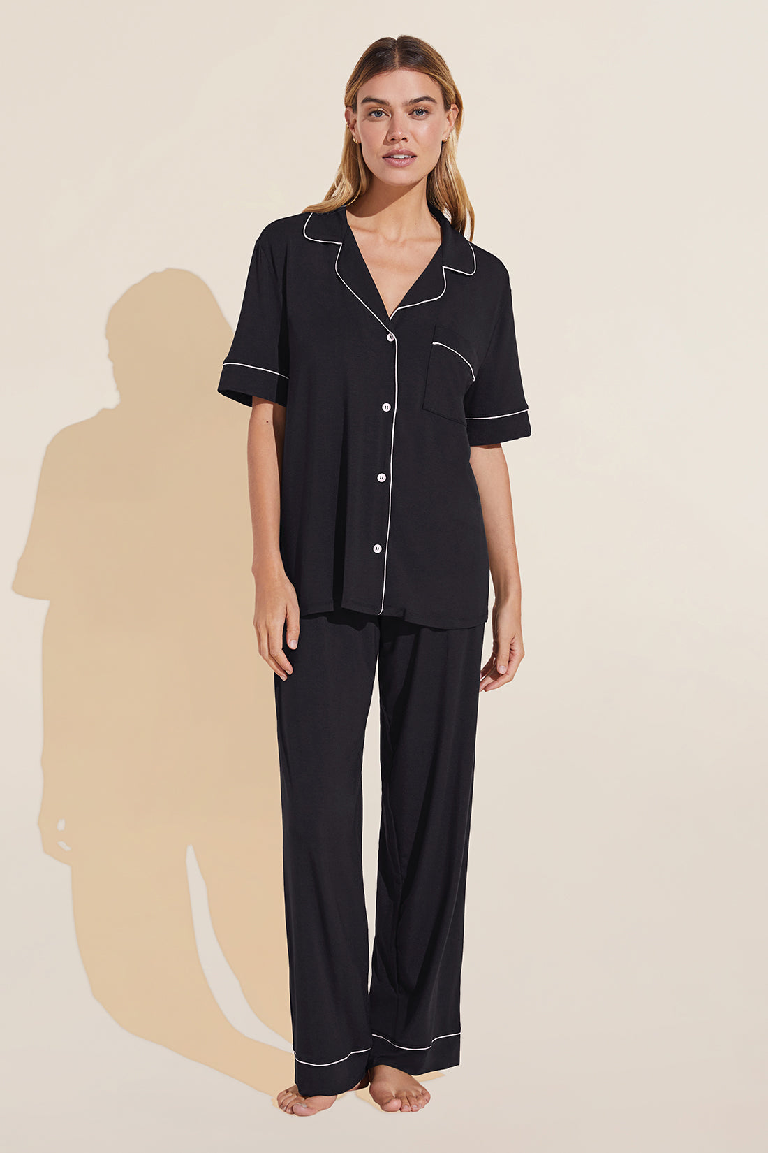 Mon Loungewear Classic Basic Style Black Modal Pajamas Set –