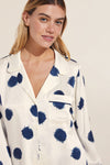 Inez Washable Silk Printed Long PJ Set - Artist Dot Ivory/Navy