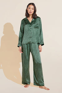 Inez Washable Silk Printed Long PJ Set - Malachite Jade/Kelp