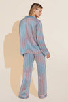 Inez Washable Silk Printed Long PJ Set - Stripe Ciel/Ivory