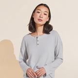 Eberjey Cozy Waffle Long Sleeve & Short PJ Set - Grey Stone