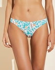 Model wears Annia Textured Bikini Bottom in Ocean Bay/Multi.